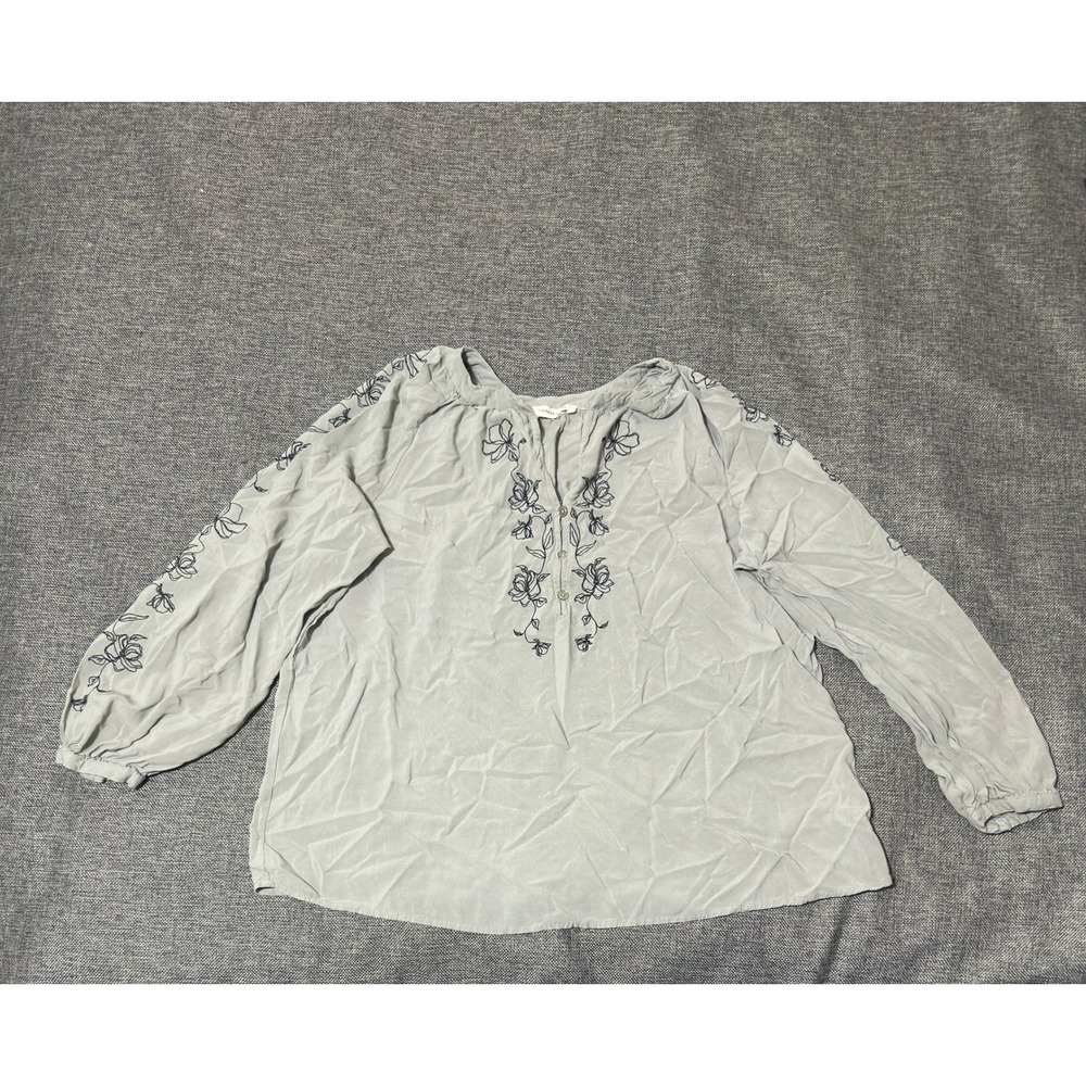 Vintage Threads‎ Women's 2X Blouse Embroidered Floral Sage Green Rayon Q2U078TSC